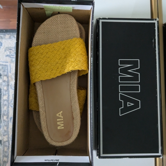 MIA Shoes - MIA Linara Slip-on Sandals, Mustard Jute
